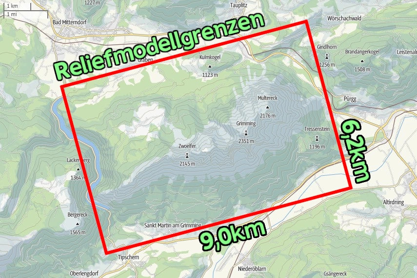 Mons Styriae Altissimus | Bergreliefmodell Grimming (2351m) | mit Holzsockel